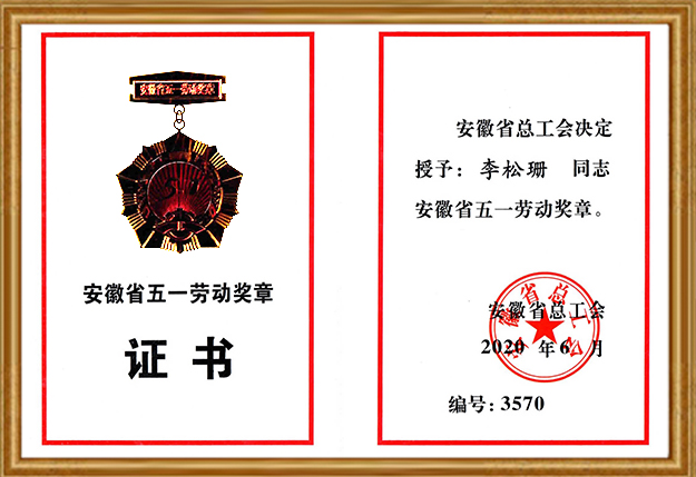 安徽国祯集团股份有限公司执行董事长李松珊女士获“安徽省五一劳动奖章”